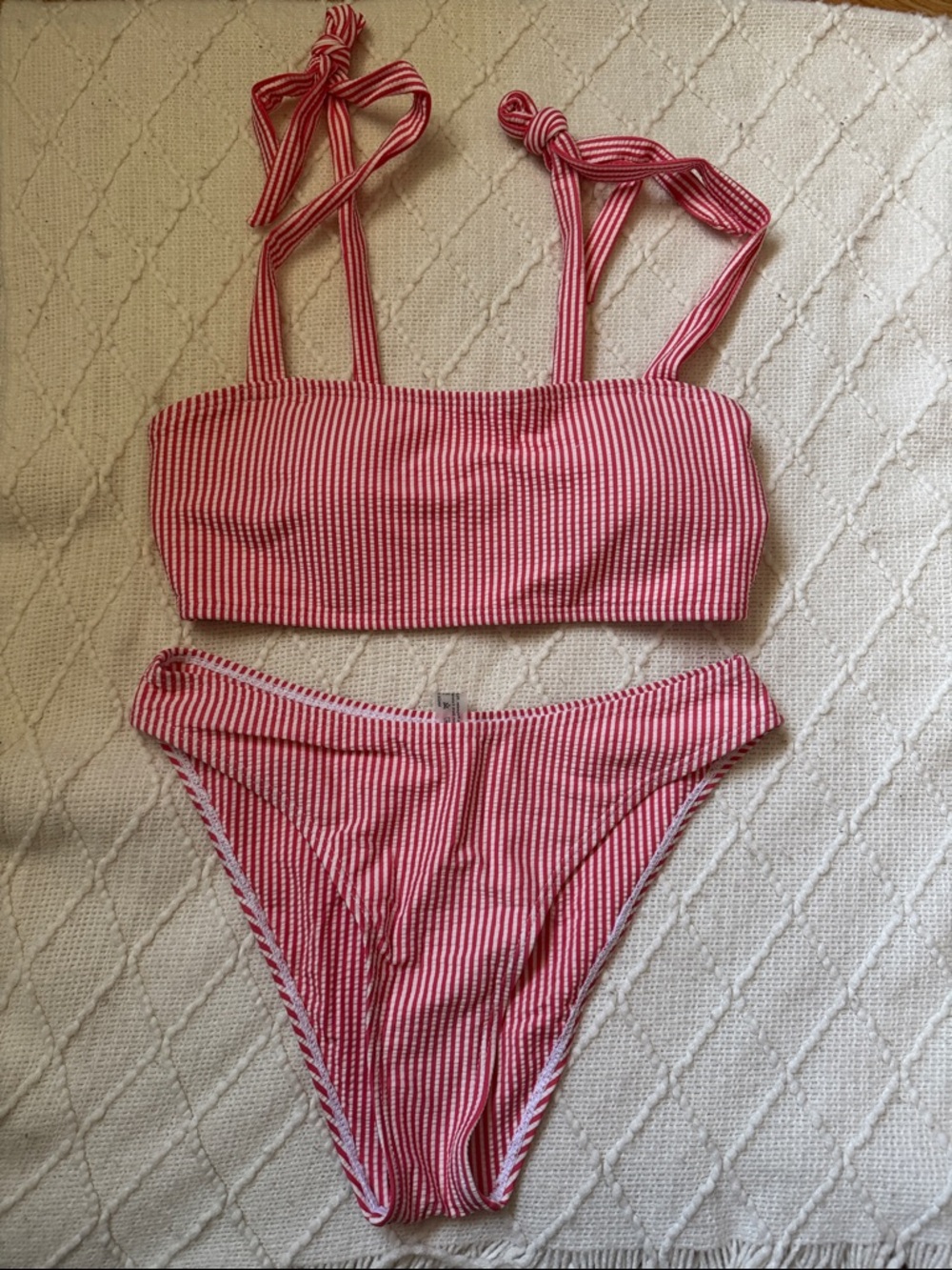 NWT SHEIN Red & White Striped Bikini Set